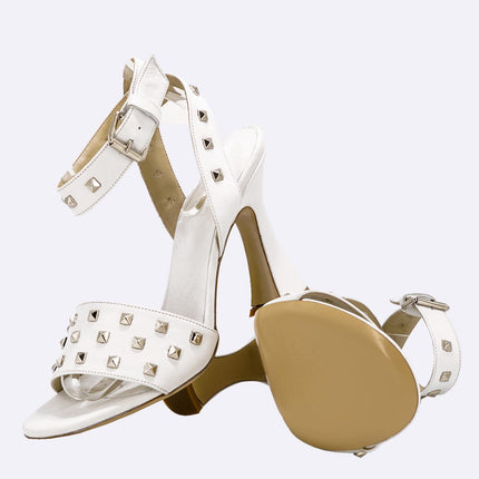Sandali Donna in Pelle Bianco con Tacco Alto Rocchetta ROCK 3 BIANCO Tattoo 