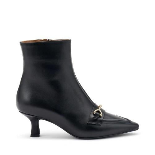 Stivaletti Donna Pelle Nera Tacco Rocchetto 64N4 BLACK Frau 