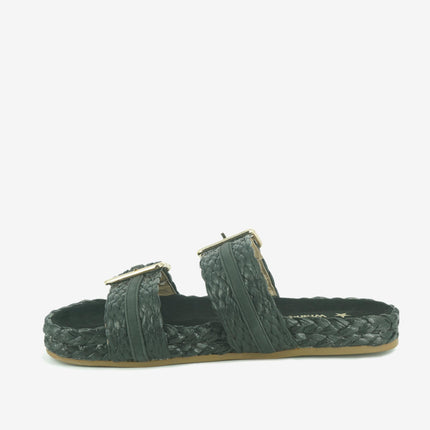 Sandalo Donna Basso Due Fibbie PALMAS RAFFIA BLACK Wrangler 