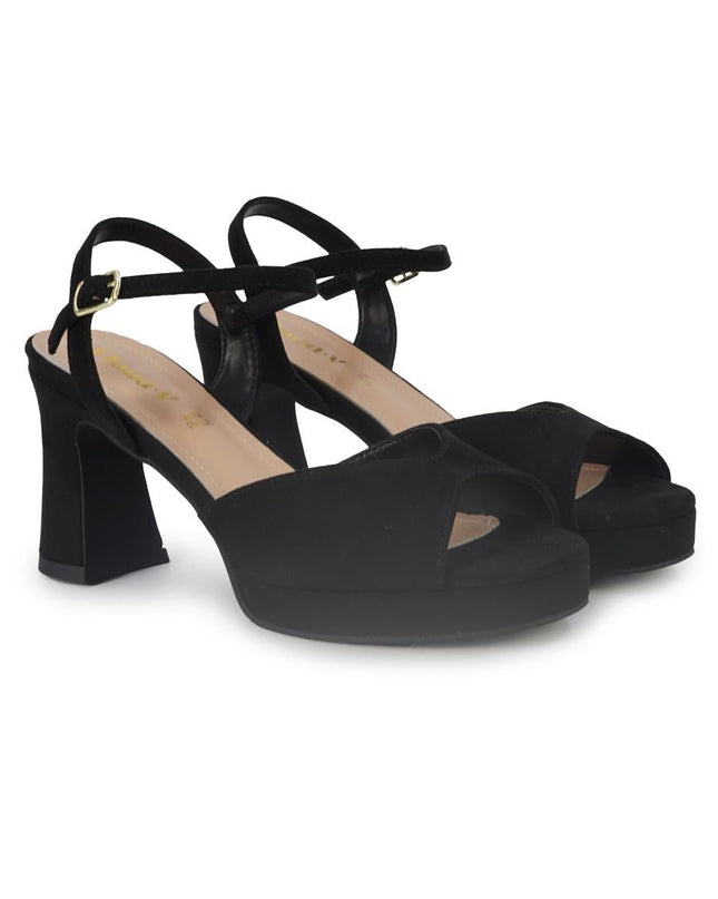 ClaudV Sandali Donna con Tacco e Plateau in Camoscio Nero - MARIO SPATARELLA