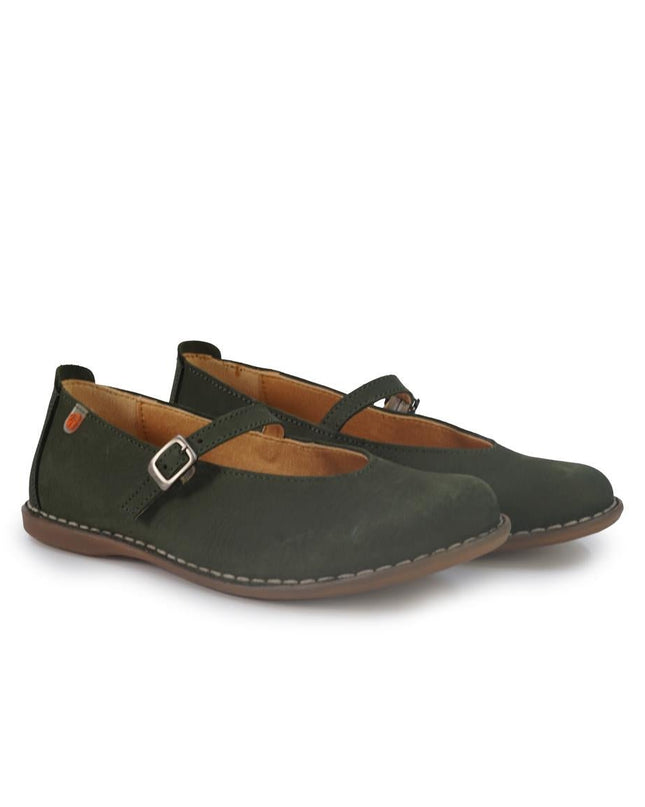 Jungla Ballerina Donna con Cinturino in Pelle Nabuk Verde - MARIO SPATARELLA