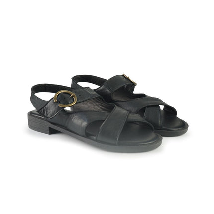 Bueno Sandali Donna con Tacco Basso in Pelle Nero E2800 BLACK Bueno 