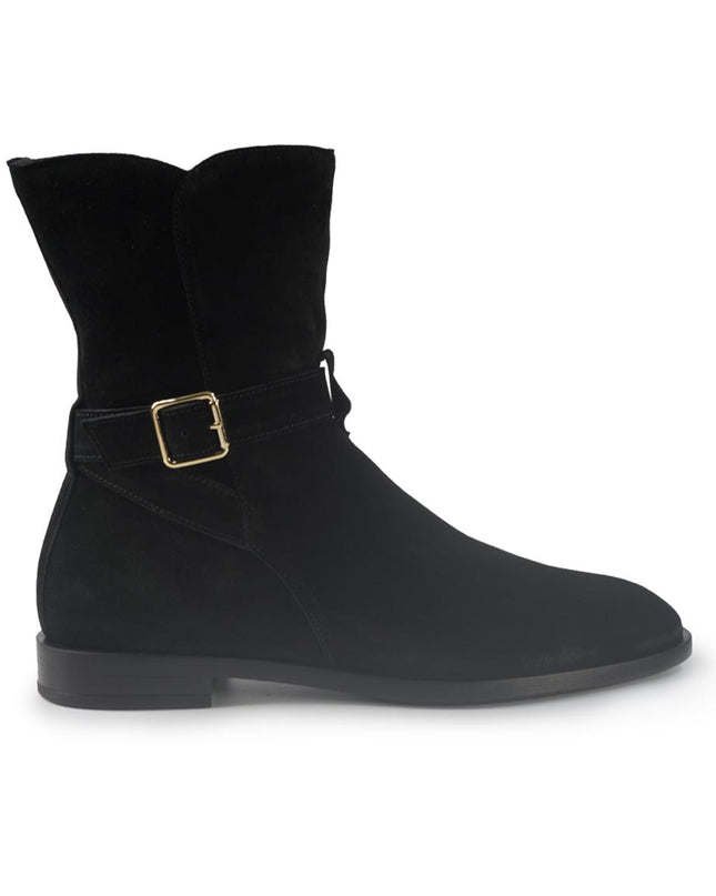 Stivaletti Donna tacco Basso Camoscio Nero 88G6 BLACK Frau 