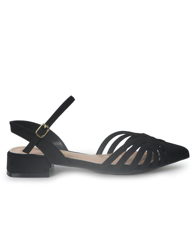 ClaudV Chanel Donna Sling Back Tacco Basso in Camoscio Nero E08-05 BLACK ClaudV 