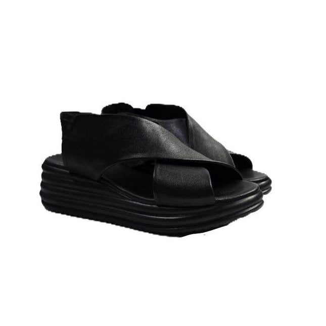 Bueno Sandali Donna con Zeppa in Pelle Nero Y5703 BLACK Bueno 