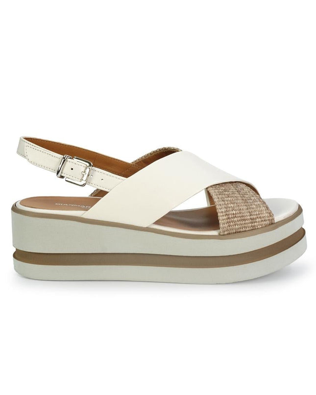 Gianmarco Sorelli Sandalo Donna Platform con Zeppa in Pelle Bianca Noce - MARIO SPATARELLA
