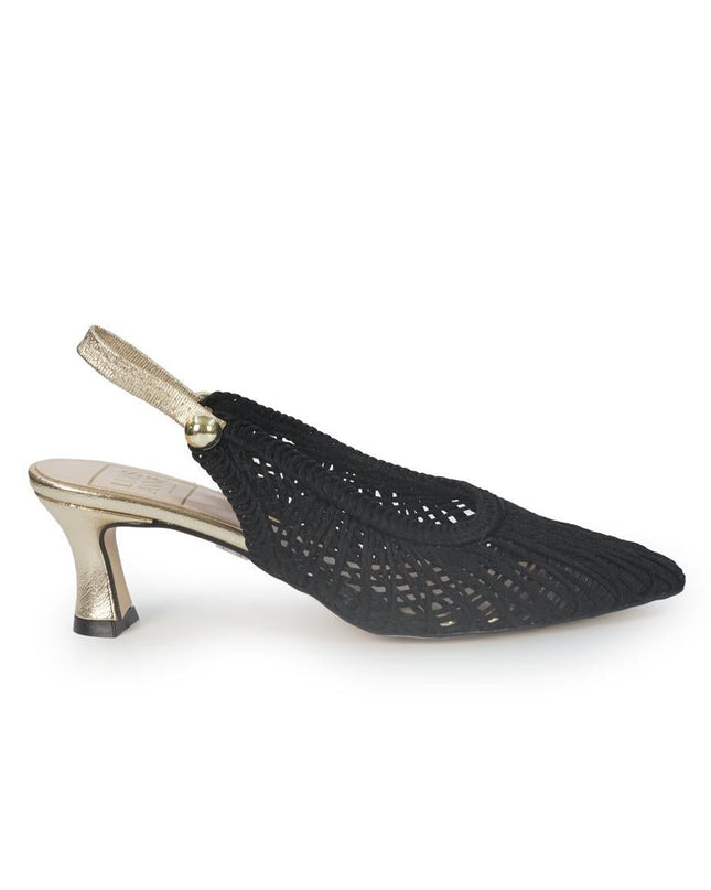 Luis Anne Chanel Mary Jane Slingback Kitten Heel in Tessuto Nero Oro - MARIO SPATARELLA