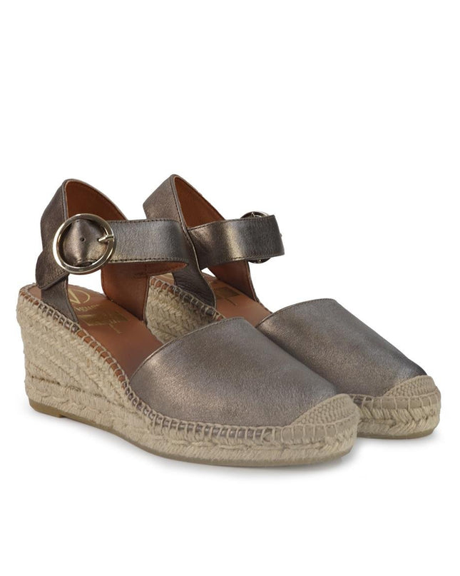 Viguera Espadrillas Alpargatas Donna con Cinturino in Pelle Laminata Fumo - MARIO SPATARELLA