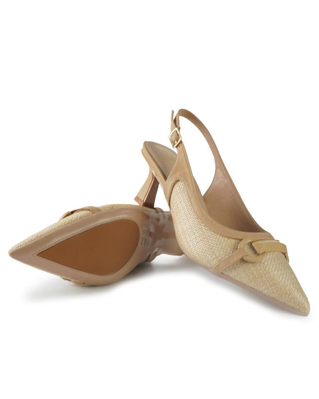 Francesco Milano Chanel Slingback con Tacco in Pelle e Raffia Beige E06-06K RAFFIA Francesco Milano 