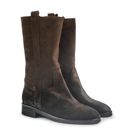 Spatarella Stivaletti Donna Tacco Basso Tubolare in Pelle Ingrassata Marrone - MARIO SPATARELLA