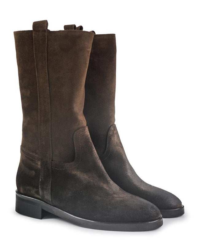 Spatarella Stivaletti Donna Tacco Basso Tubolare in Pelle Ingrassata Marrone - MARIO SPATARELLA