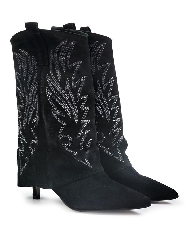 Spatarella Stivali Texani con Risvolto e Tacco Rocchetto in Camoscio Nero CA203 BLACK Spatarella 