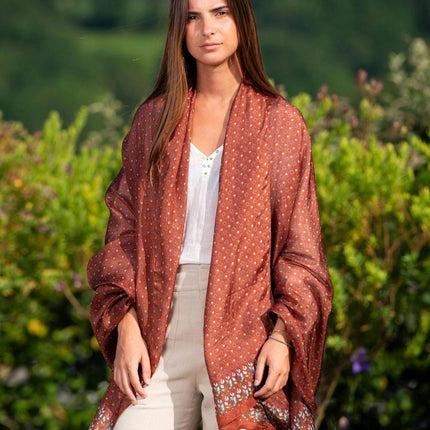 Foulard Pareo in Seta Stampa Terra ASK79C SILK NARAJA TEJA Colores de Otono 