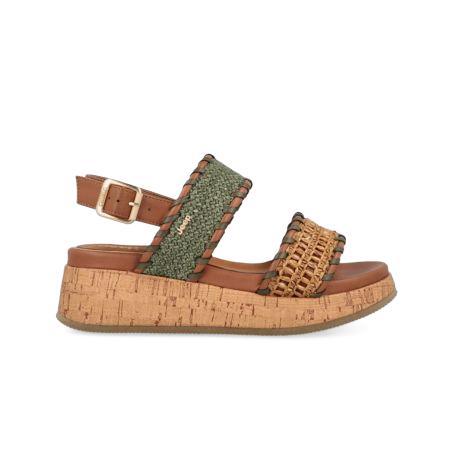 Jeep Sandalo Donna con Zeppa Sughero Verde Multi KARINA RAFFIA MILITARY Jeep Footwear 