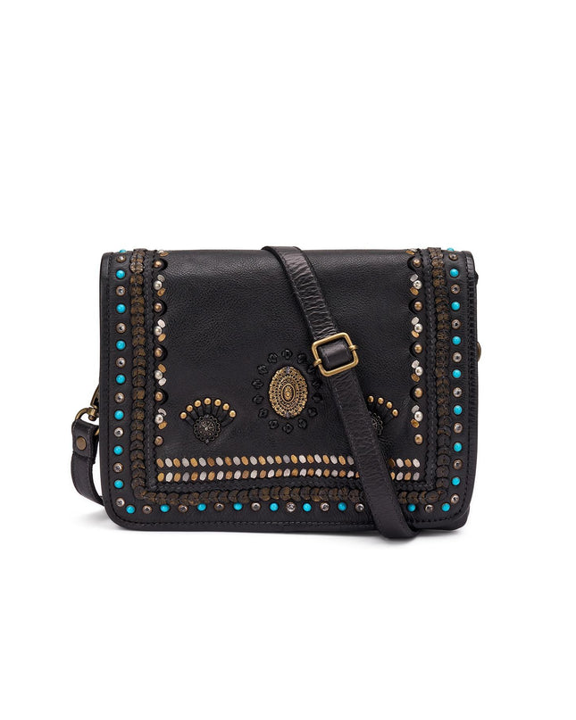 Frau Borsa Donna Borchiata con Tracolla in Pelle Nera B933 BLACK Frau 
