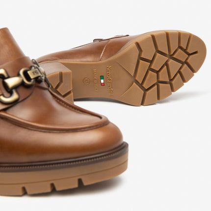 Nero Giardini Mocassini Donna con Tacco e Morsetto in Pelle Cuoio - MARIO SPATARELLA