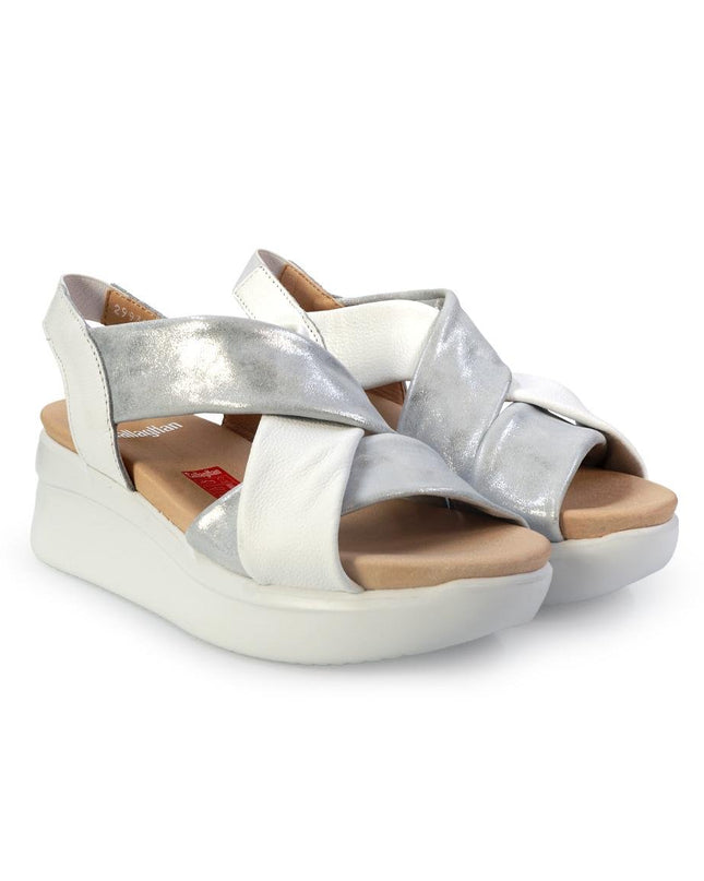 Callaghan Sandali Donna con Zeppa Platform in Pelle Bianca Laminata Argento 29930 LLANA BLANCO Callaghan 