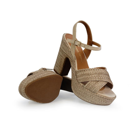 Gianmarco Sorelli Sandalo Donna con Tacco Alto e Plateau in Tessuto Noce - MARIO SPATARELLA