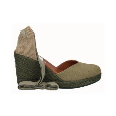 Viguera Espadrillas Alpargatas Donna con Lacci Lunghi in Lino Kaki 1939 VERDE Viguera 