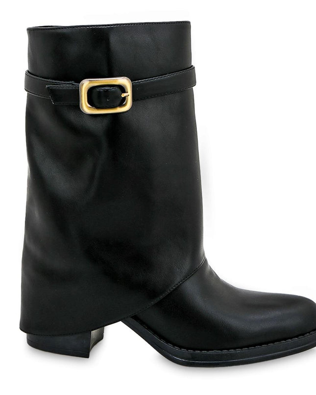 Mezzo Stivale Donna Tex con Risvolto in Ecopelle Nero - MARIO SPATARELLA