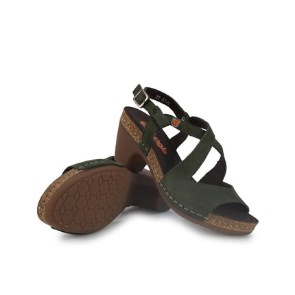 Jungla Sandalo Donna con Tacco in Pelle Nabuk Verde 8520 PRADO Jungla 