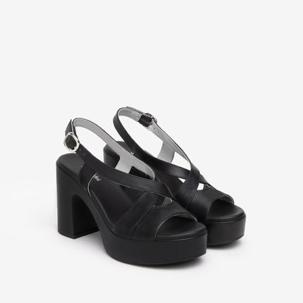 Nero Giardini Sandali Donna con Tacco e Plateau in Pelle Nero E513640D NERO 100 Nero Giardini 