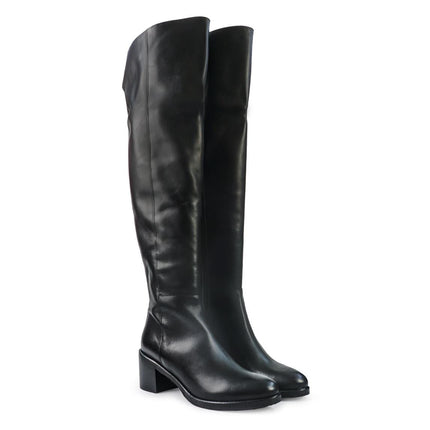 Gianni Crasto Stivale Donna in Pelle Nera con Tacco Medio e Gambale Alto Sopra il Ginocchio - MARIO SPATARELLA