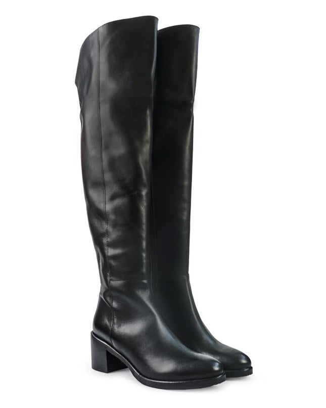 Gianni Crasto Stivale Donna in Pelle Nera con Tacco Medio e Gambale Alto Sopra il Ginocchio - MARIO SPATARELLA