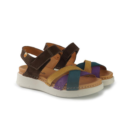 Jungla Sandali Donna Zeppa Bassa in Pelle Multicolor 8182 TEAL Jungla 