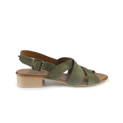 Bueno Sandali Donna con Tacco Basso in Camoscio Verde E2702 VERDONE Bueno 