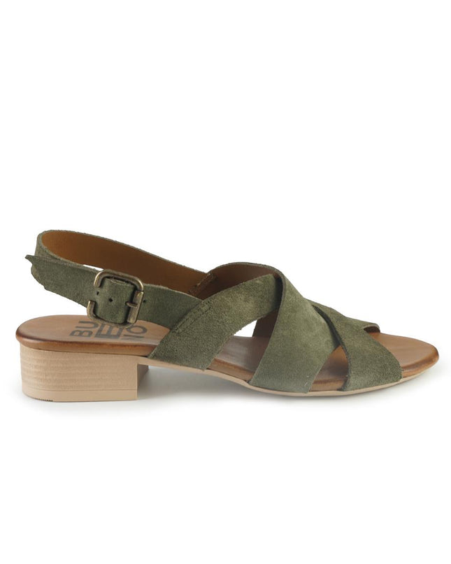 Bueno Sandali Donna con Tacco Basso in Camoscio Verde E2702 VERDONE Bueno 