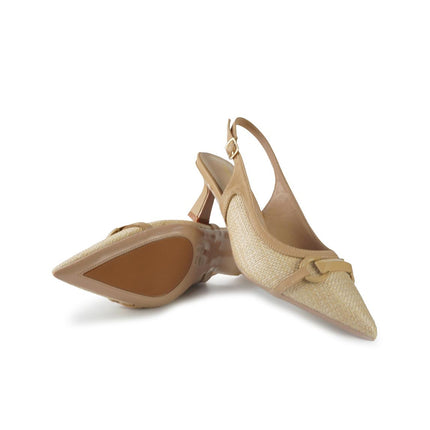 Francesco Milano Chanel Slingback con Tacco in Pelle e Raffia Beige E06-06K RAFFIA Francesco Milano 