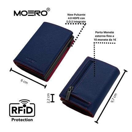 Moero Pro Plus Saffiano Blu e Magenta Zip Portafoglio Slim - MARIO SPATARELLA
