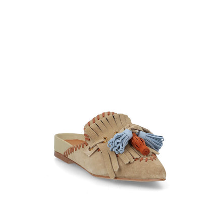Bruno Premi Sabot Basso Donna con Nappine in Camoscio Beige - MARIO SPATARELLA