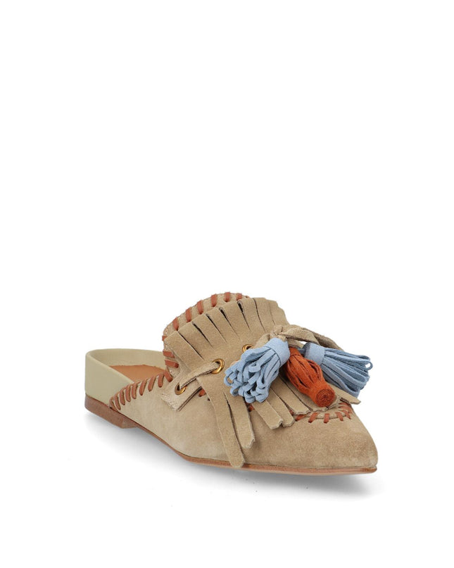 Bruno Premi Sabot Basso Donna con Nappine in Camoscio Beige - MARIO SPATARELLA