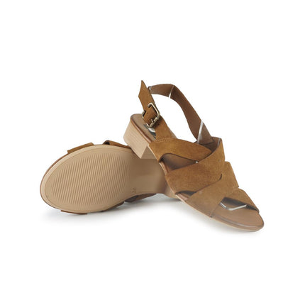 Bueno Sandali Donna con Tacco Basso in Camoscio Cuoio E2702 TABACCO Bueno 