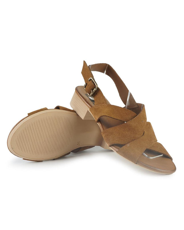 Bueno Sandali Donna con Tacco Basso in Camoscio Cuoio E2702 TABACCO Bueno 