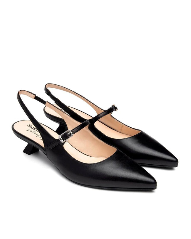 NeroGiardini Chanel Mary Jane Slingback Kitten Heel a Punta in Pelle Nera - MARIO SPATARELLA