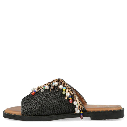 O - Joo Sandalo Flat Donna in Tessuto Nero Multicolor - MARIO SPATARELLA