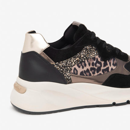 Nero Giardini Sneakers Donna in Camoscio Nero e Animalier Leopardo - MARIO SPATARELLA