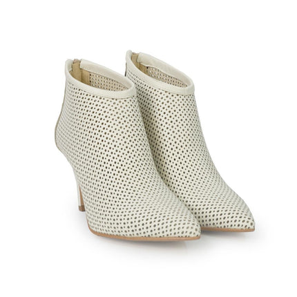 Luis Anne Stivaletto Donna Tacco Stiletto in Pelle Microforata Panna - MARIO SPATARELLA