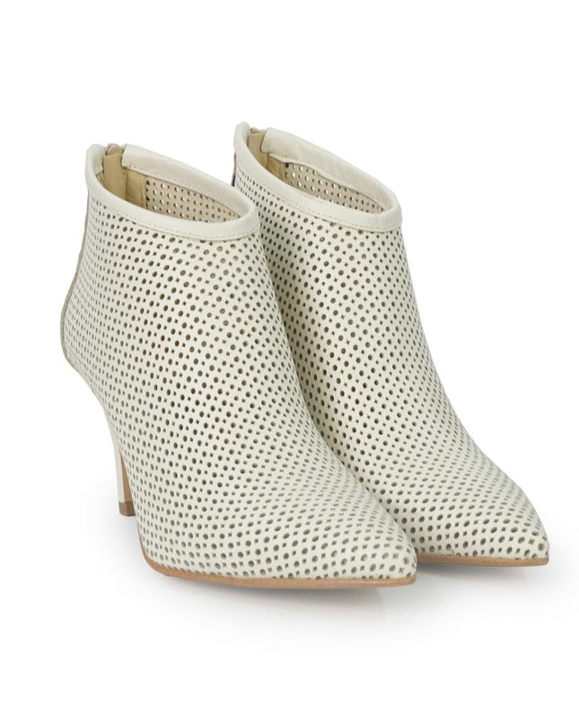 Luis Anne Stivaletto Donna Tacco Stiletto in Pelle Microforata Panna - MARIO SPATARELLA