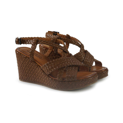 Vueva Sandali Zeppa Alta Donna in Pelle Intrecciata Cuoio WD319R24 COGNAC Vueva 