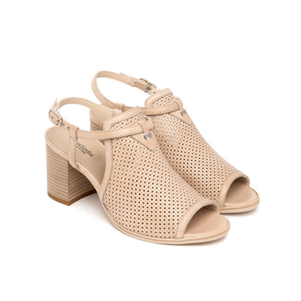 Nero Giardini Sandali Donna con Tacco in Pelle Microforata Champagne - MARIO SPATARELLA