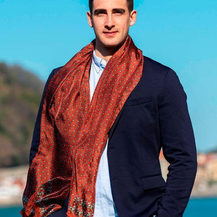 Foulard Uomo in Seta Stampa Terra ASK79C U SILK NARANJIA TEJA Colores de Otono 