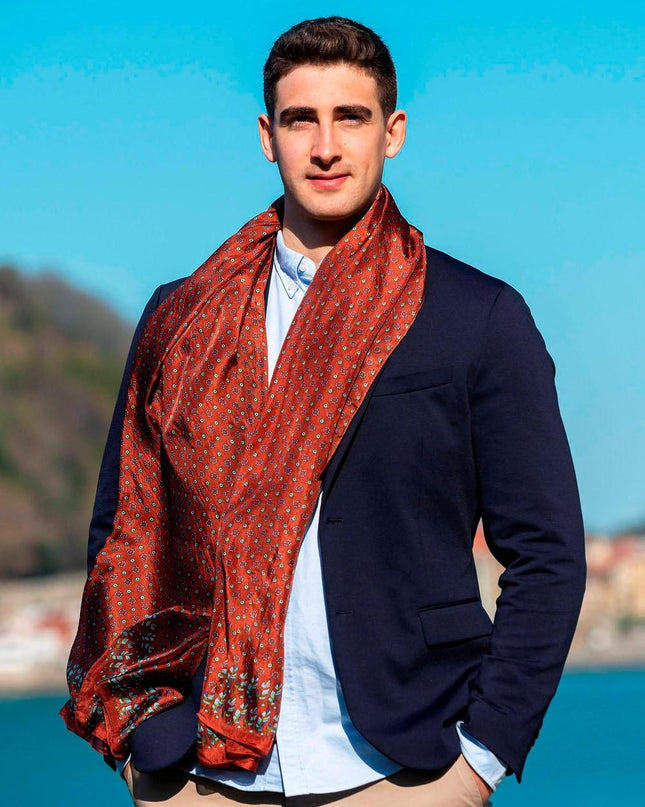 Foulard Uomo in Seta Stampa Terra ASK79C U SILK NARANJIA TEJA Colores de Otono 