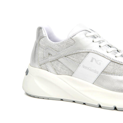 NeroGiardini Sneakers Donna in Pelle e Tessuto Argento - MARIO SPATARELLA