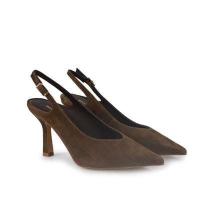 Bruno Premi Mary Jane Sling Back Tacco Stiletto in Camoscio Tabacco - MARIO SPATARELLA
