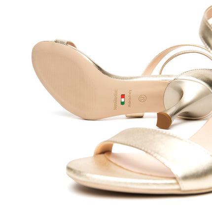 Nero Giardini Sandali Donna con Tacco Rocchetto Alto in Pelle Laminata Miele - MARIO SPATARELLA