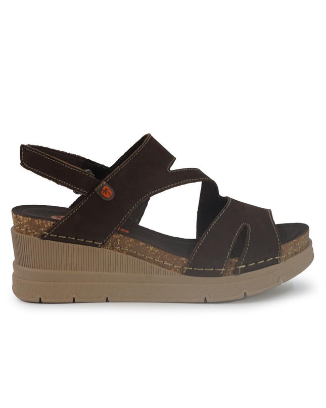 Jungla Sandali Donna con Zeppa in Pelle Nabuk Marrone 8018 CAFFE Jungla 